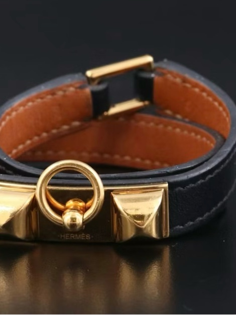 Hermes Collier de  Chien Double Wrap Leather Bracelet.